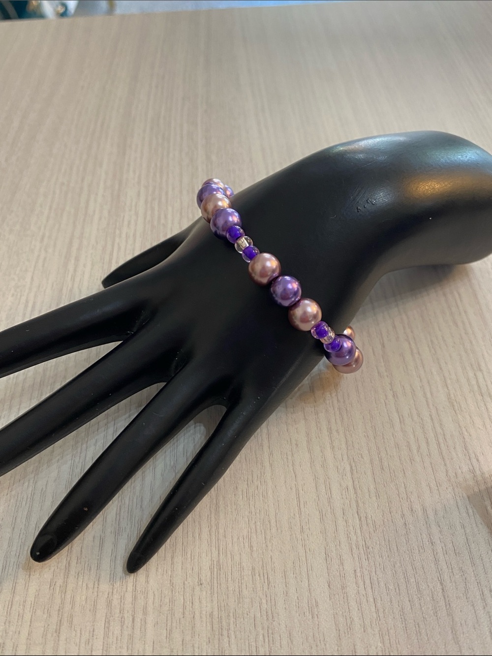 Purple Pearl Bead Stretch Bracelet - Women Jewelry - Picture 3 of 4